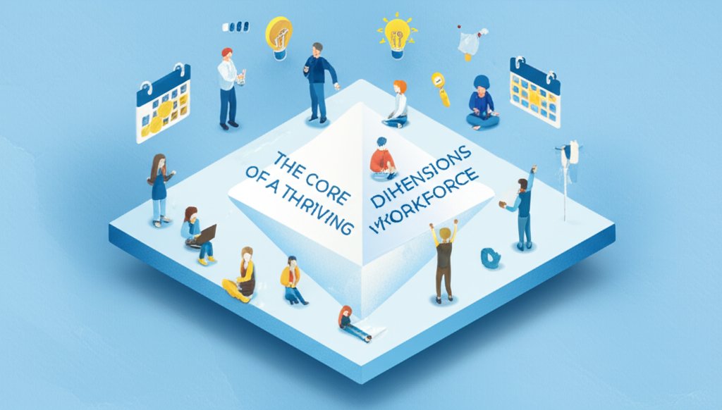 The Core Dimensions of a Thriving Workforce infographic: well-being, engagement, growth.